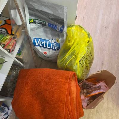 Spende mit Futter und Decken für Hunde und Katzen