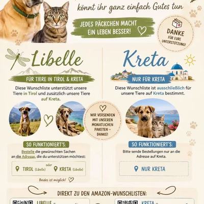 Amazon-Wunschlisten für Tiere in Tirol und Kreta